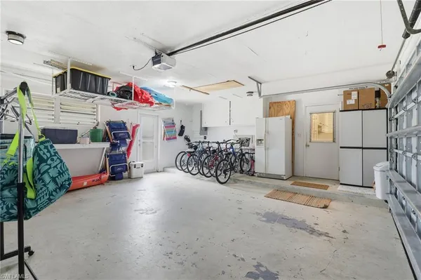 a view of a garage with furniture