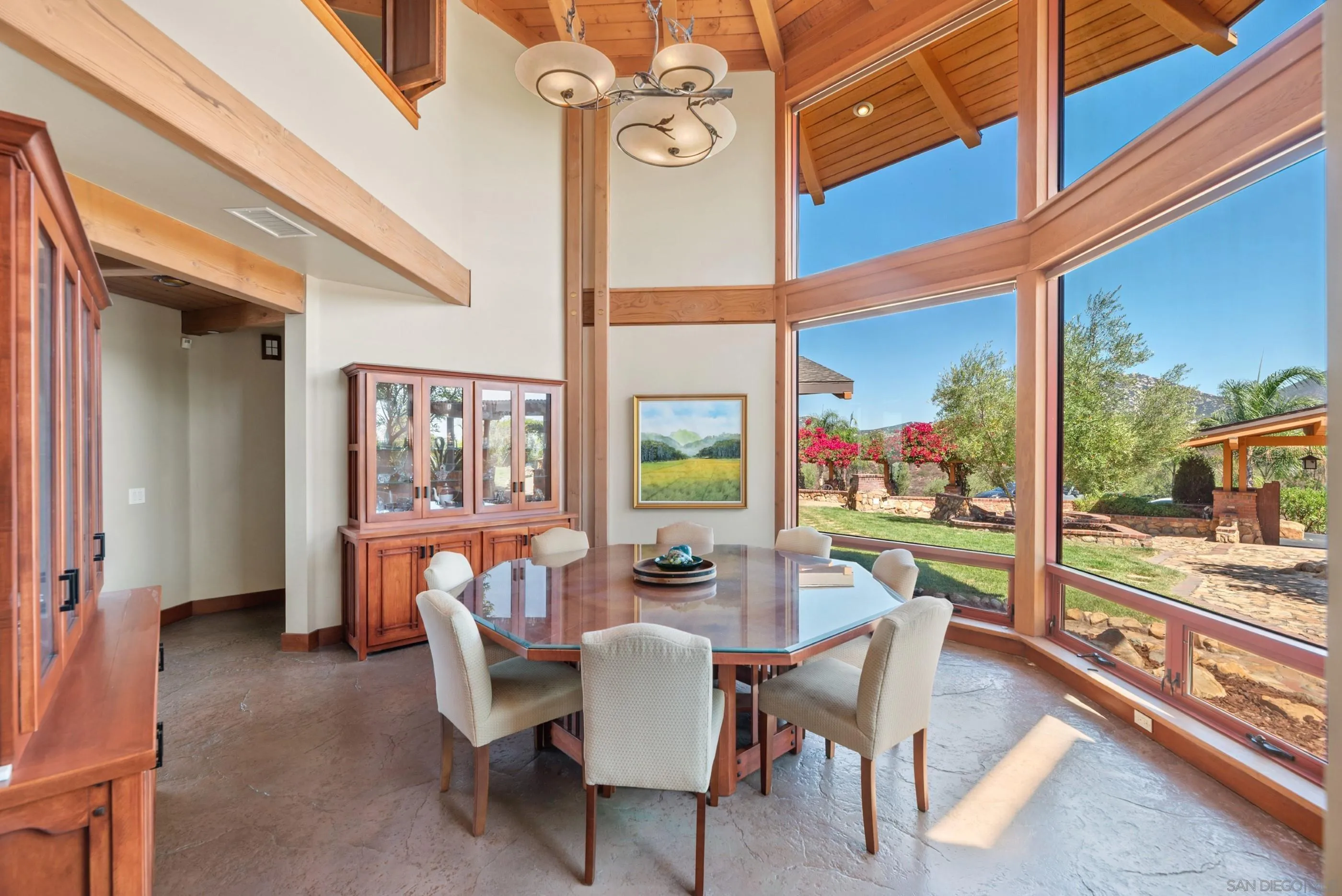 15535 Westview Road Poway, CA 92064 - Photo 47 of 74 a dining room with furniture and a floor to ceiling window