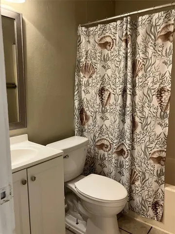 a white toilet sitting next to a shower curtain