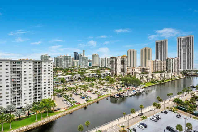 a view of a city with tall buildings