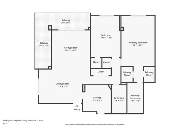 $490,000 | 500 Bayview Drive, Unit 1521, Sunny Isles Beach, FL 33160