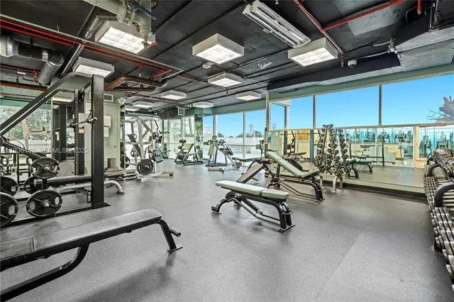 a view of a room with gym equipment