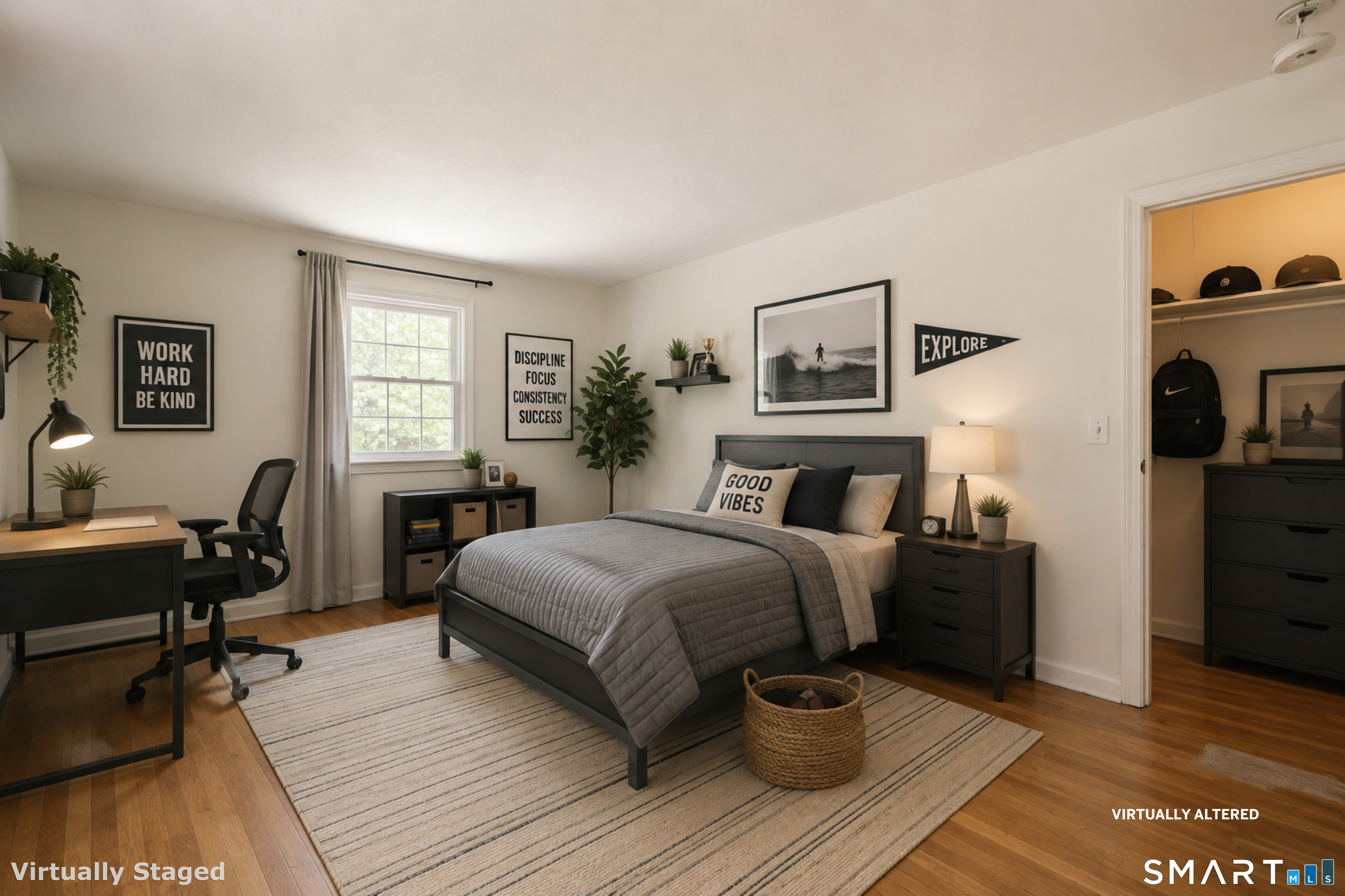 145 Wilton Road East Ridgefield, CT 06877 - Photo 27 of 35 a bedroom with a bed and wooden floor