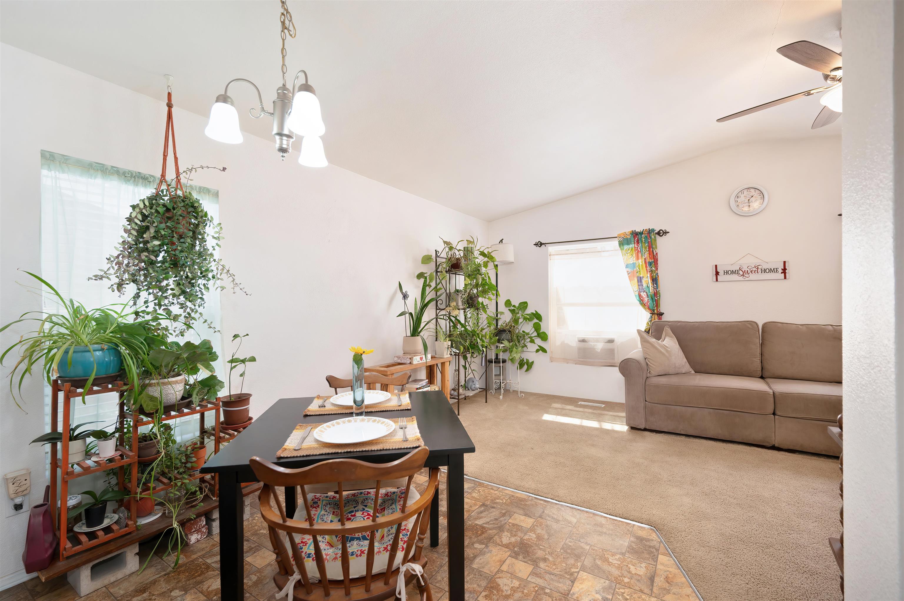 1080 Julie Lane, Unit 255 South Lake Tahoe, CA 96150 - Photo 10 of 26 a living room with furniture a potted plant and a chandelier