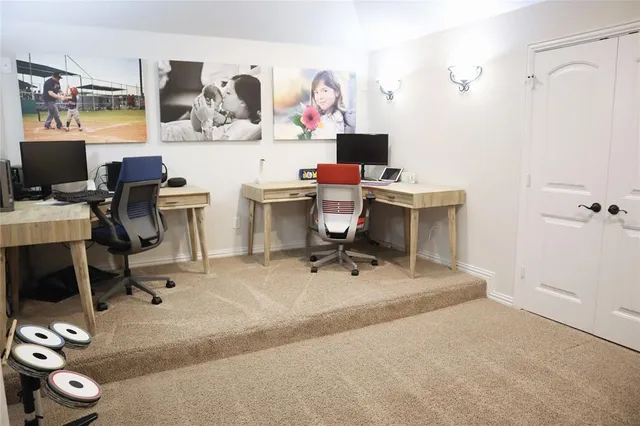 a workspace with furniture and window