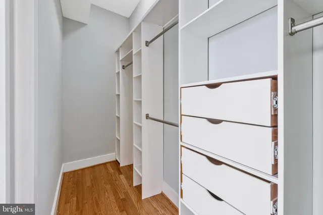 a view of walk in closet with empty racks