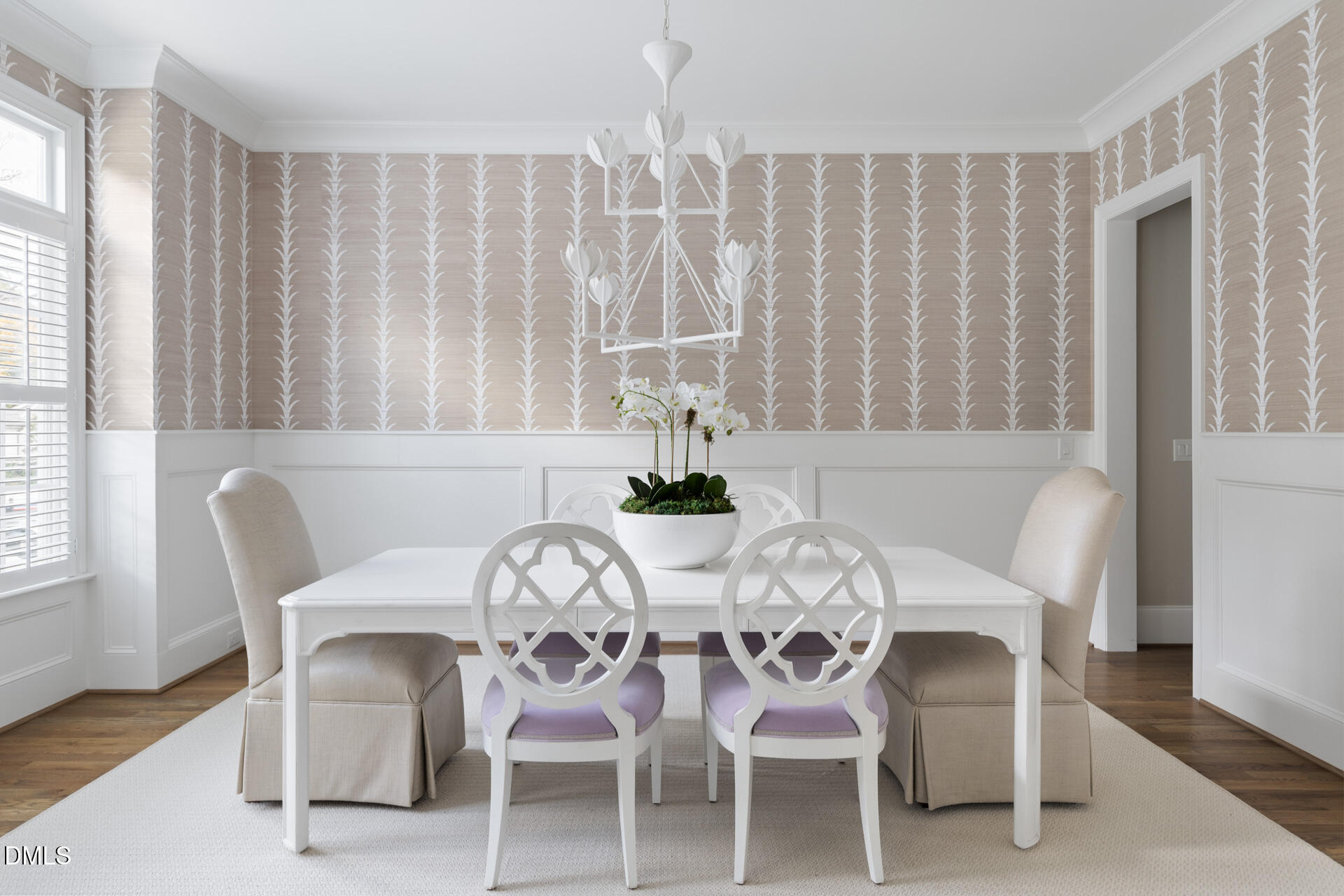 2820 Claremont Road Raleigh, NC 27608 - Photo 9 of 60 Formal dining room with Schumacher wallpaper and Visual Comfort lighting.