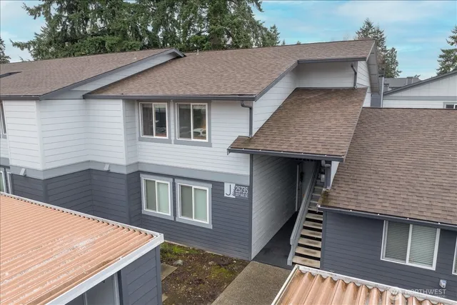 a aerial view of a house roof deck