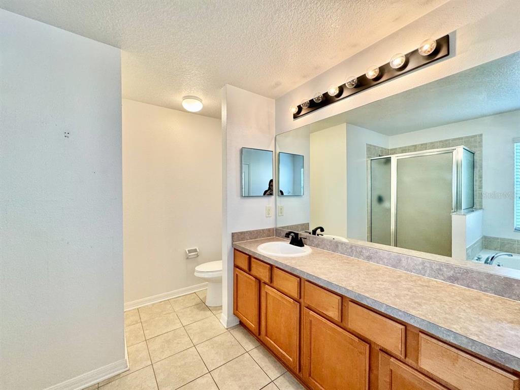 10545 Shady Falls Court Riverview, FL 33578 - Photo 30 of 36 a spacious bathroom with a granite countertop sink a toilet and a mirror