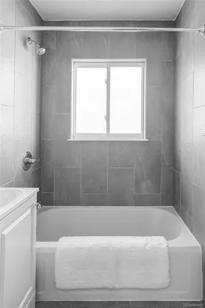a bathroom with a bathtub