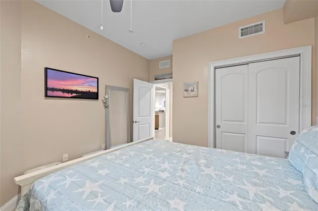 a bedroom with a large bed