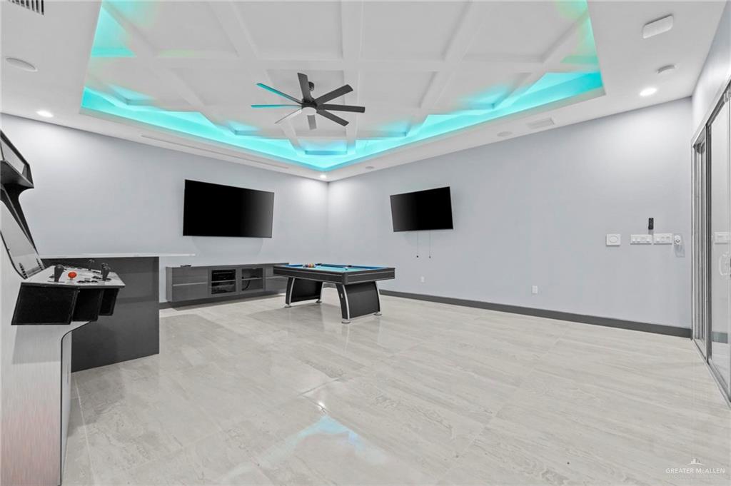 2321 Martha's Lane Mission, TX 78573 - Photo 27 of 36 Recreation room with ceiling fan, coffered ceiling, and billiards