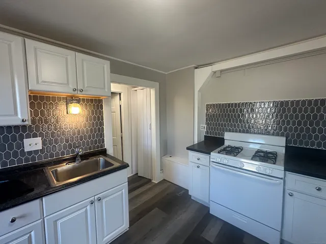 a kitchen with a sink cabinets and stainless steel appliances