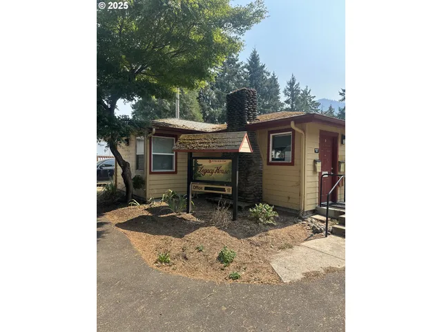 a view of a house with a yard and roof