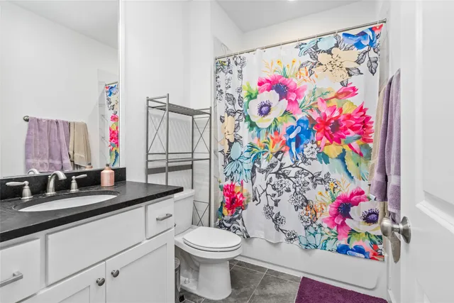 a bathroom with a sink mirror vanity and toilet