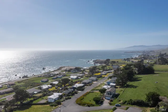 an aerial view of a houses with outdoor space and trees