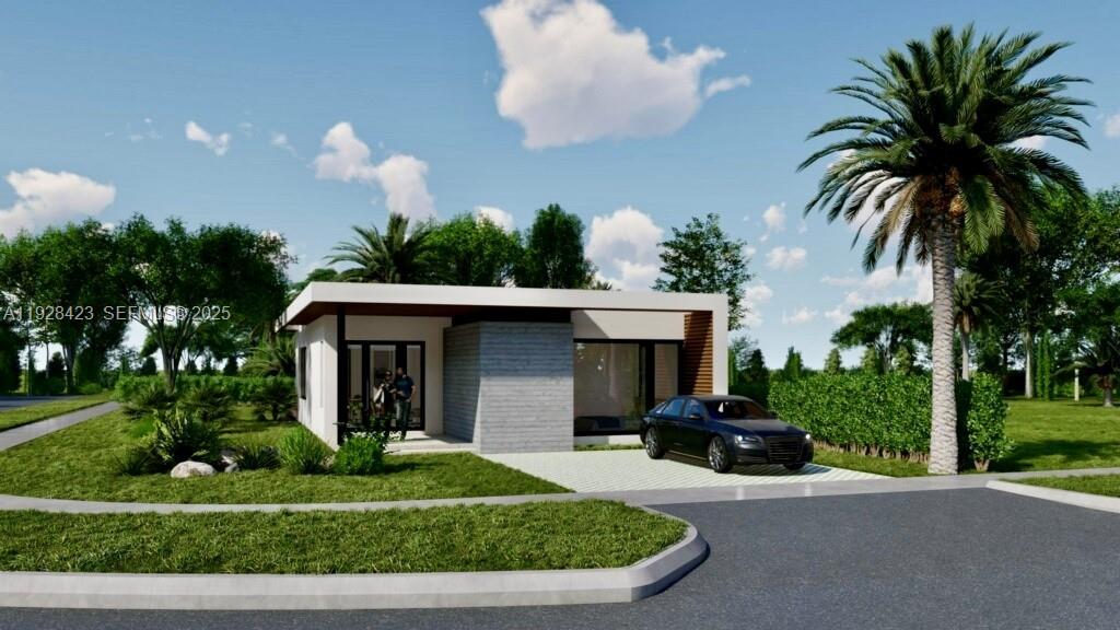 a front view of a house with garden and porch