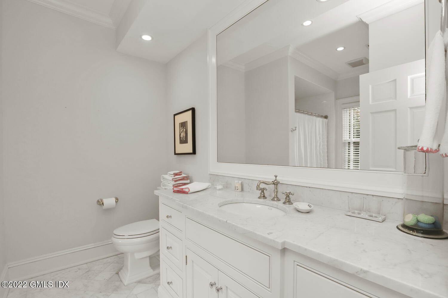 33 Hill Road Greenwich, CT 06830 - Photo 25 of 49 a bathroom with a granite countertop sink mirror vanity and toilet