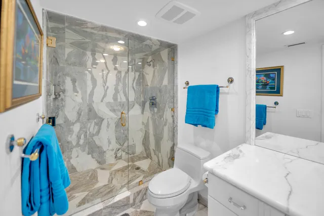 a bedroom with a bed and walk in closet