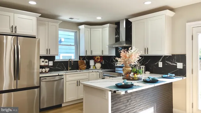 a kitchen with a sink and a potted plant