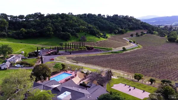 an aerial view of a house outdoor space