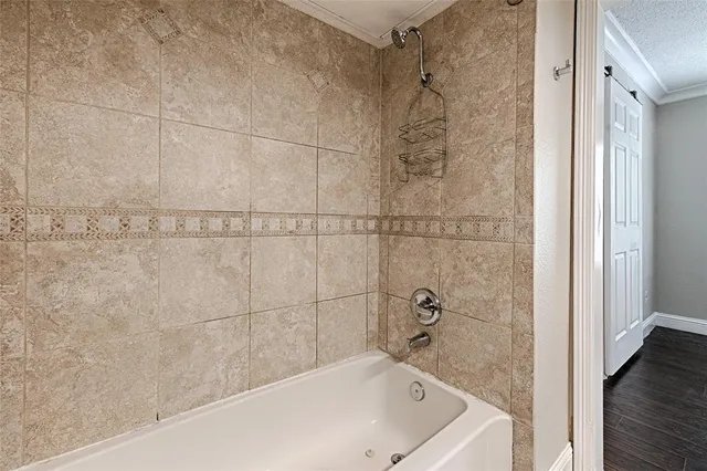 a bathroom with a bathtub