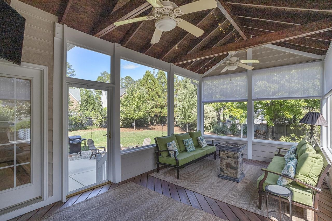 101 Timber Hitch Road Cary, NC 27513 - Photo 35 of 48 Two ceiling fans, shades, TV connection. Enjoy year-round. Screen Porch