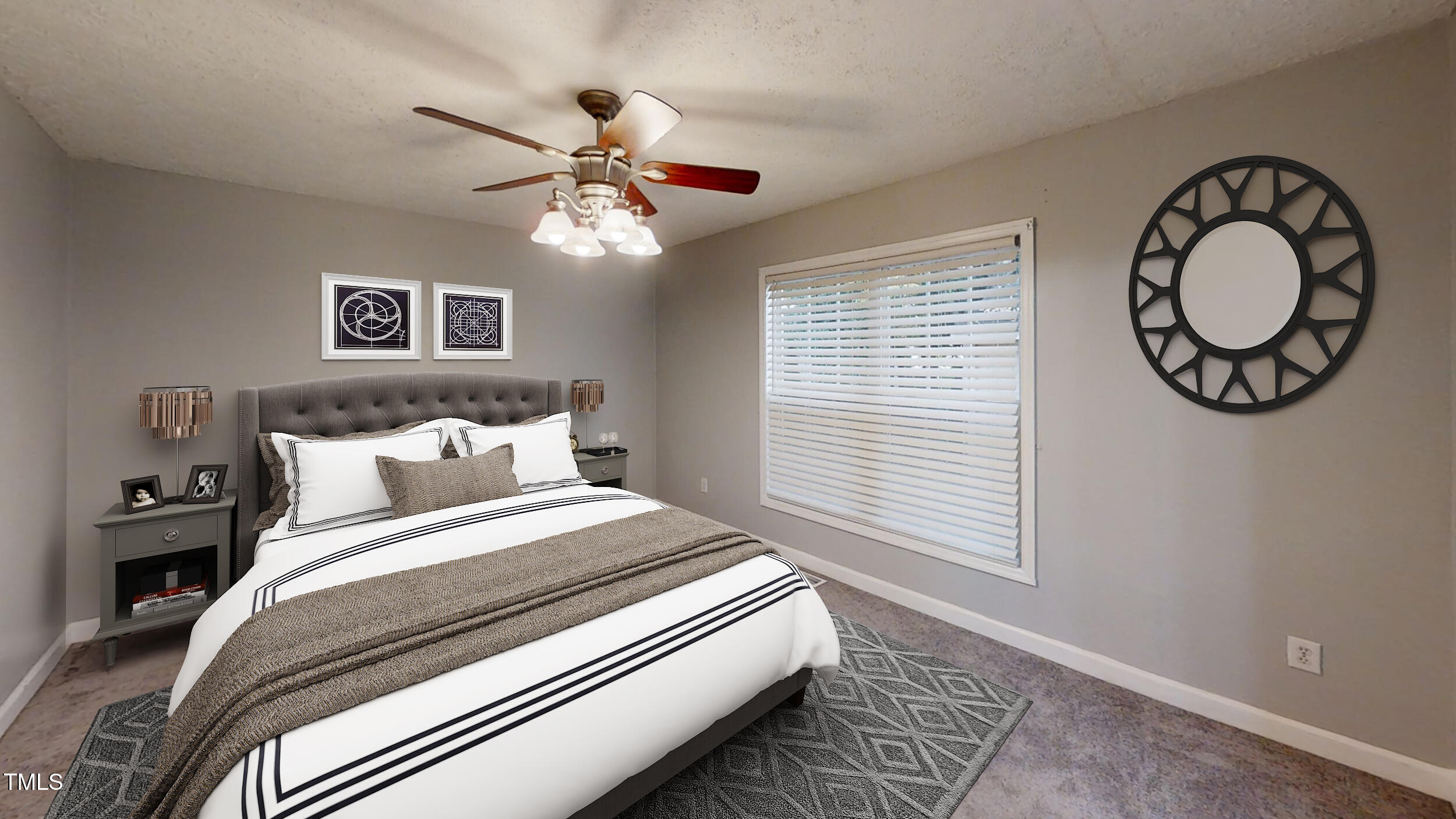 1420 East Lane Street Raleigh, NC 27610 - Photo 10 of 26 a bedroom with a large bed and a chandelier