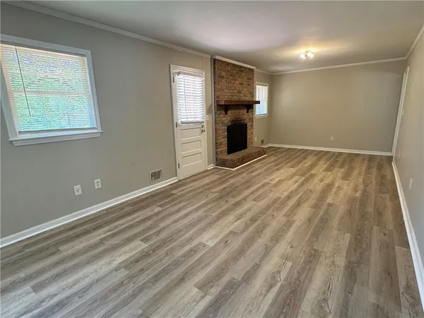an empty room with windows