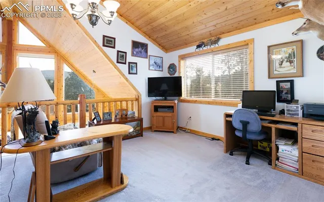 a work room with furniture and a flat screen tv