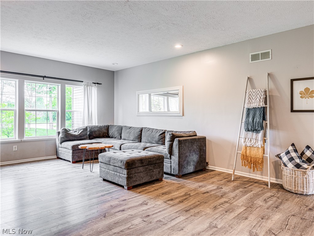 6573 Boneta Road Medina, OH 44256 - Photo 7 of 38 Living room with a textured ceiling and hardwood / wood-style floors
