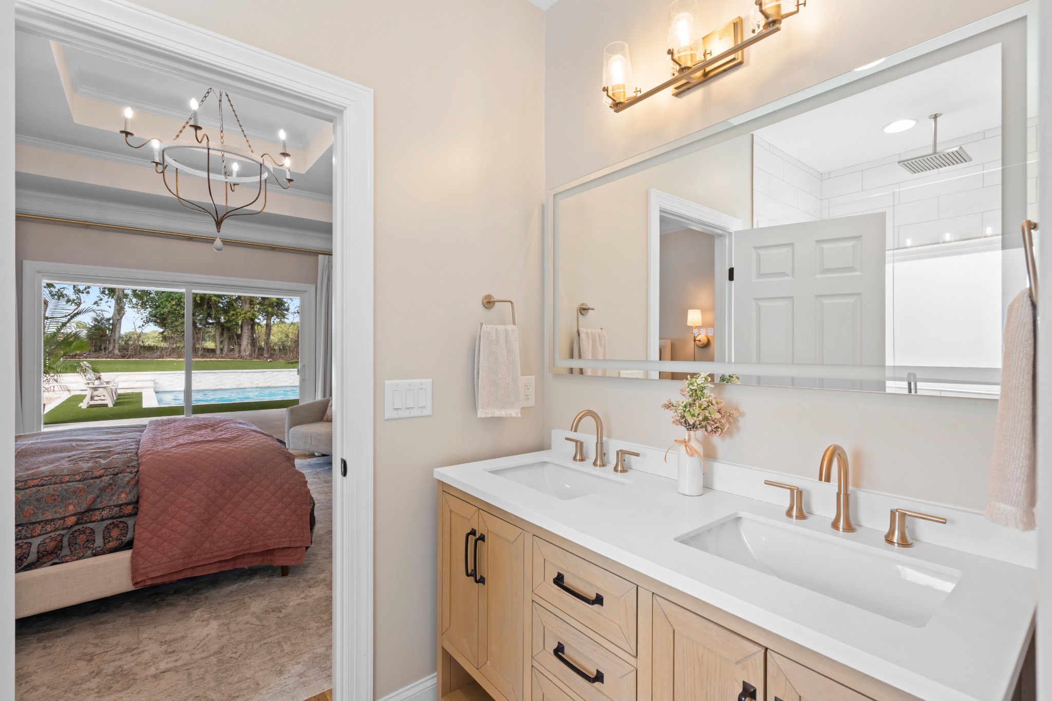 1014 Proud Eagle Eagleville, TN 37060 - Photo 30 of 59 a bathroom with a double vanity sink a mirror and a bathtub