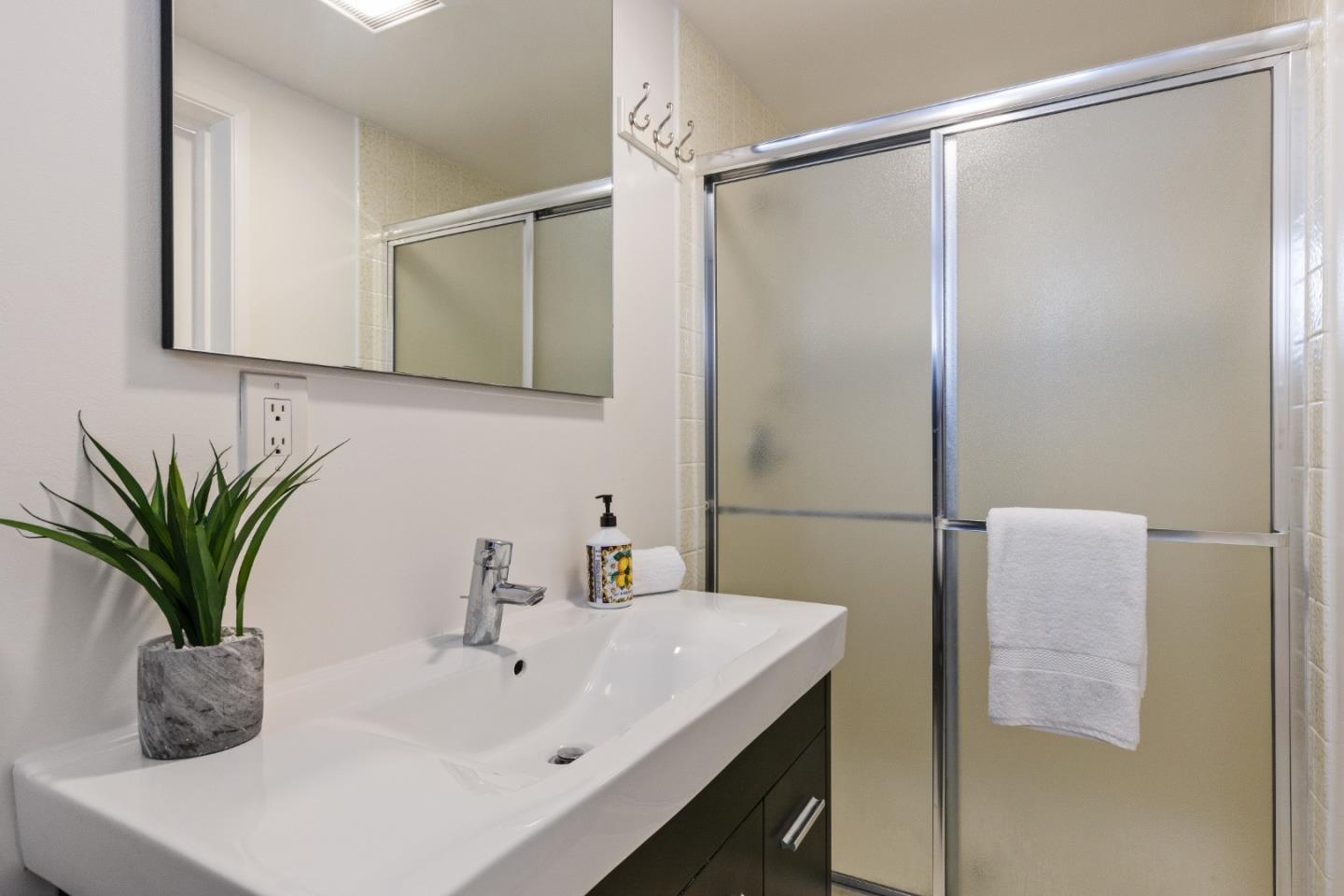 735 Clearfield Drive Millbrae, CA 94030 - Photo 45 of 64 a bathroom with a sink a mirror and a shower