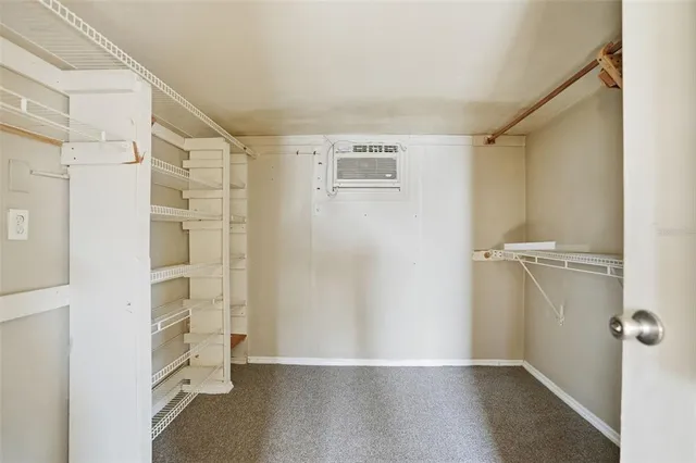 a view of walk in closet with empty racks