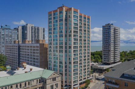 a view of a building with a outdoor space