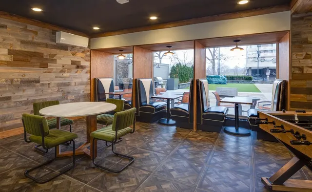 a view of a porch with furniture