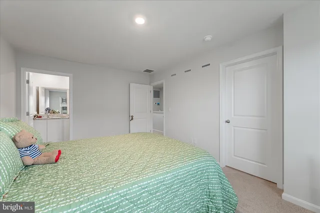 a bedroom with a bed and closet