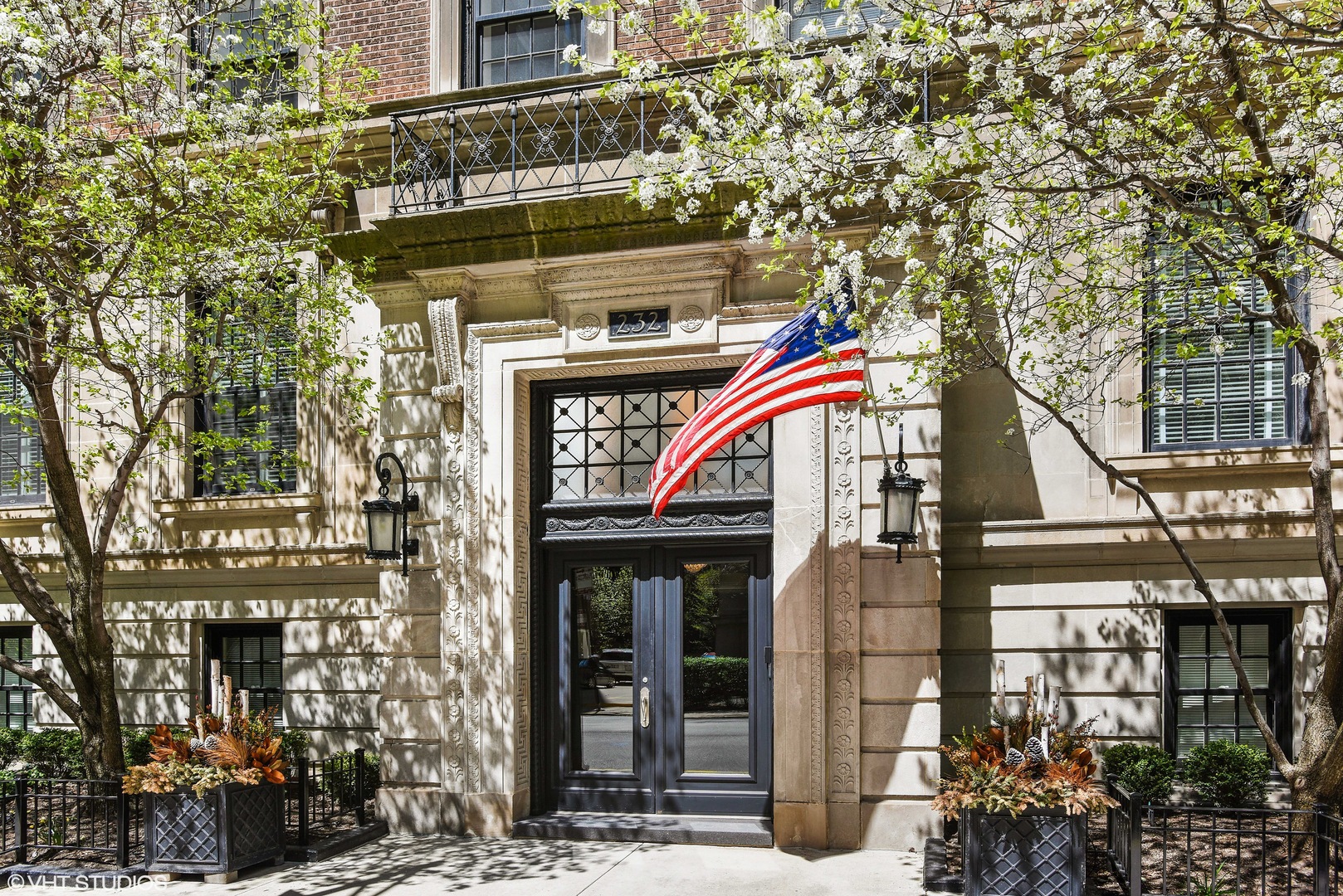 a front view of a building with street