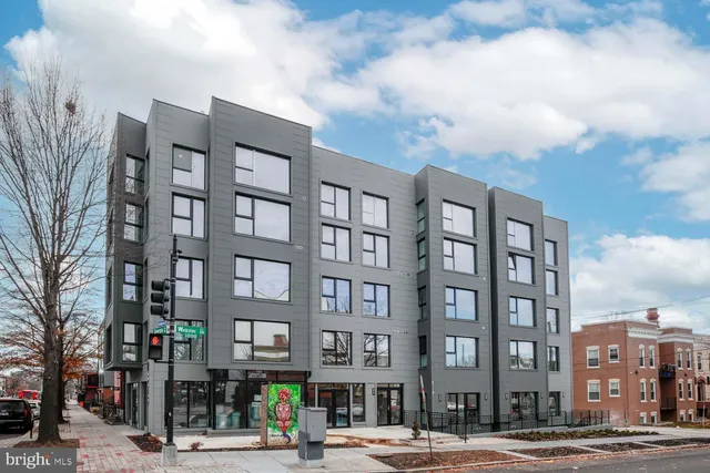 a front view of a multi story building