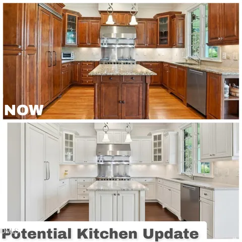 a view of a livingroom with a fireplace a ceiling fan and windows