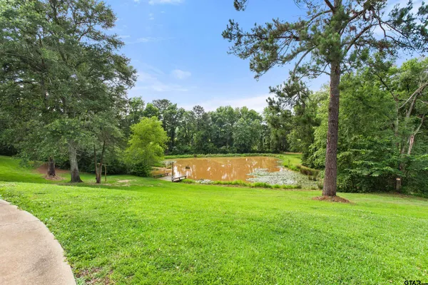 an aerial view of a house with a garden