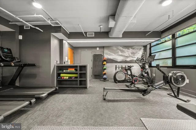 a view of a room with gym equipment