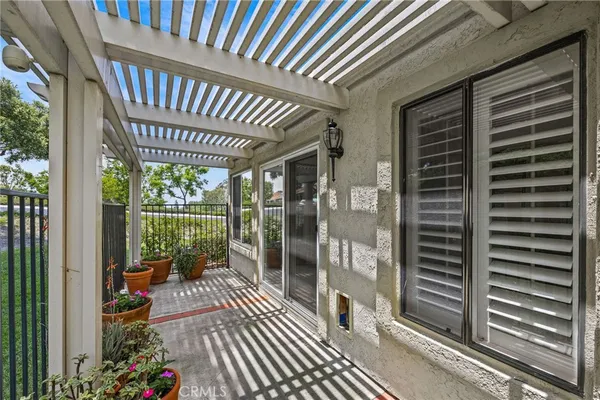 a view of a porch with a patio