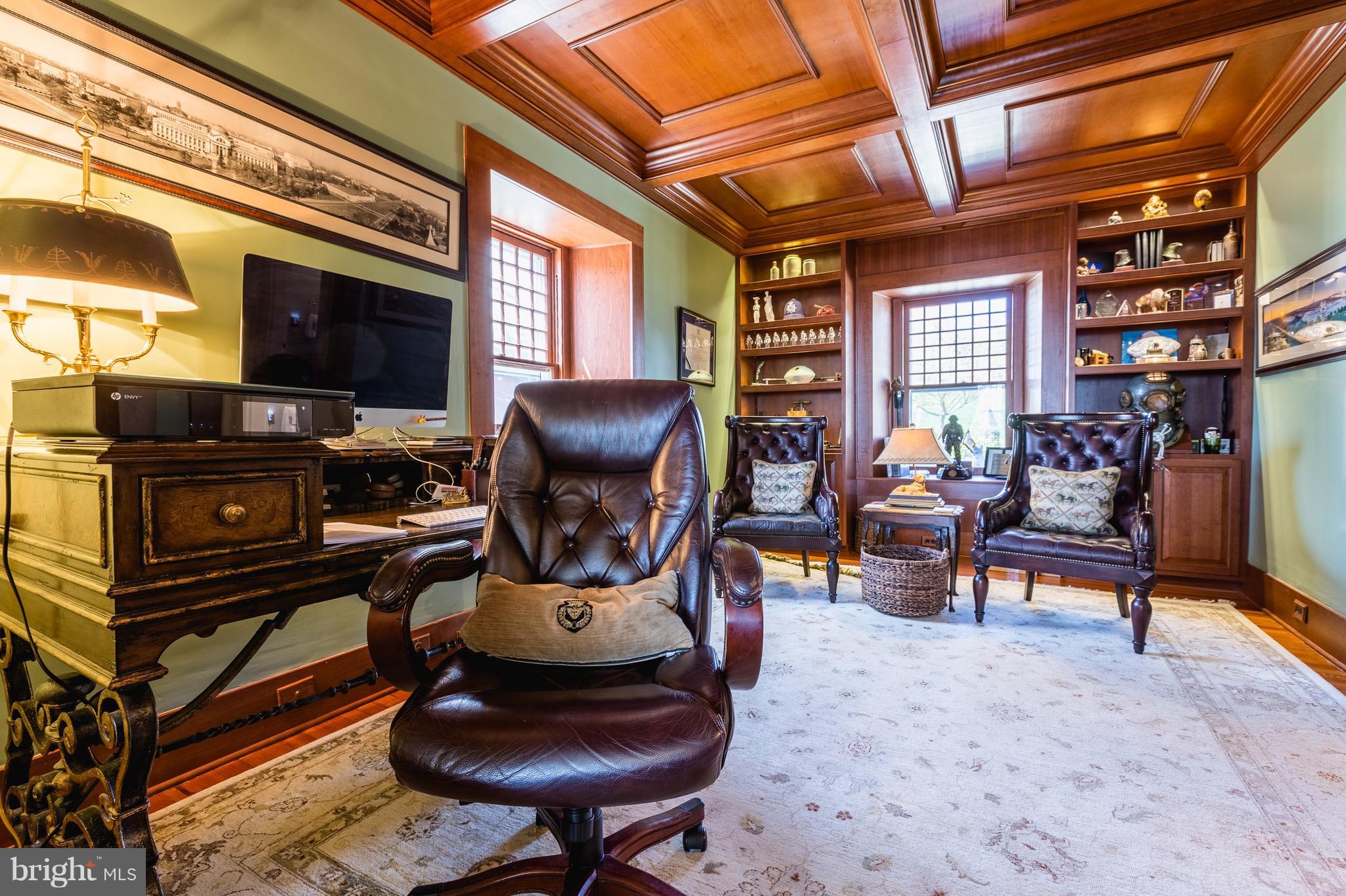 18490 Blue Ridge Mountain Road Bluemont, VA 20135 - Photo 41 of 87 Office with coffered wood ceiling and built-ins.