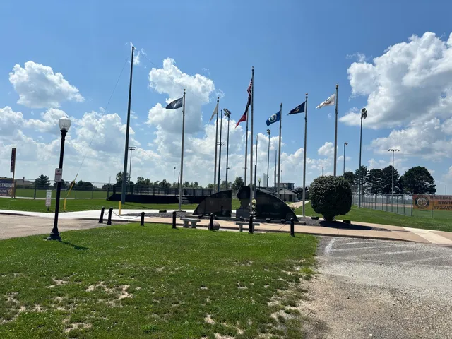a park with lots of swings and large trees