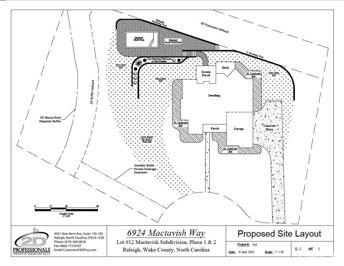 6924 Mactavish Way Raleigh, NC 27613 - Photo 29 of 30 This is a drawing done by a local landscape contractor illustrating the potential for a flatter backyard by adding a retaining wall. We also have an estimate for the work available upon request.