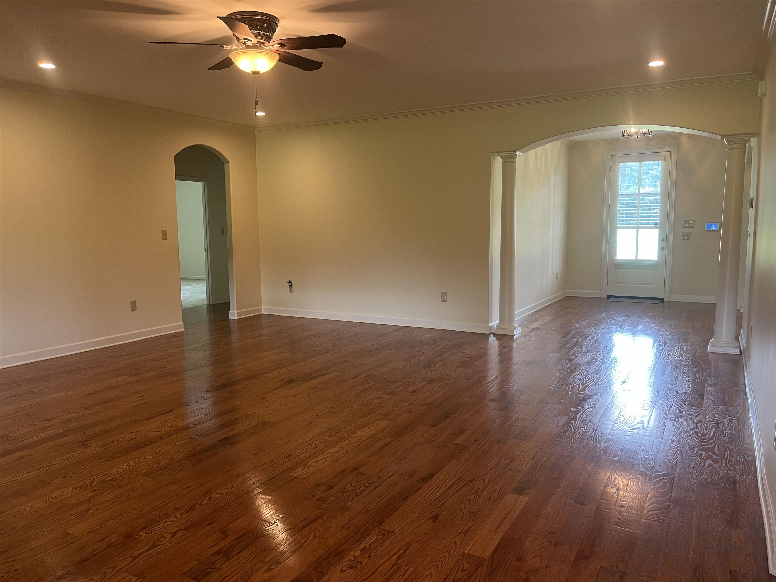 185 Belmont Road Mason, TN 38049 - Photo 30 of 40 Expansive interior space featuring wood-finish flooring, recessed lighting, and a ceiling fan
