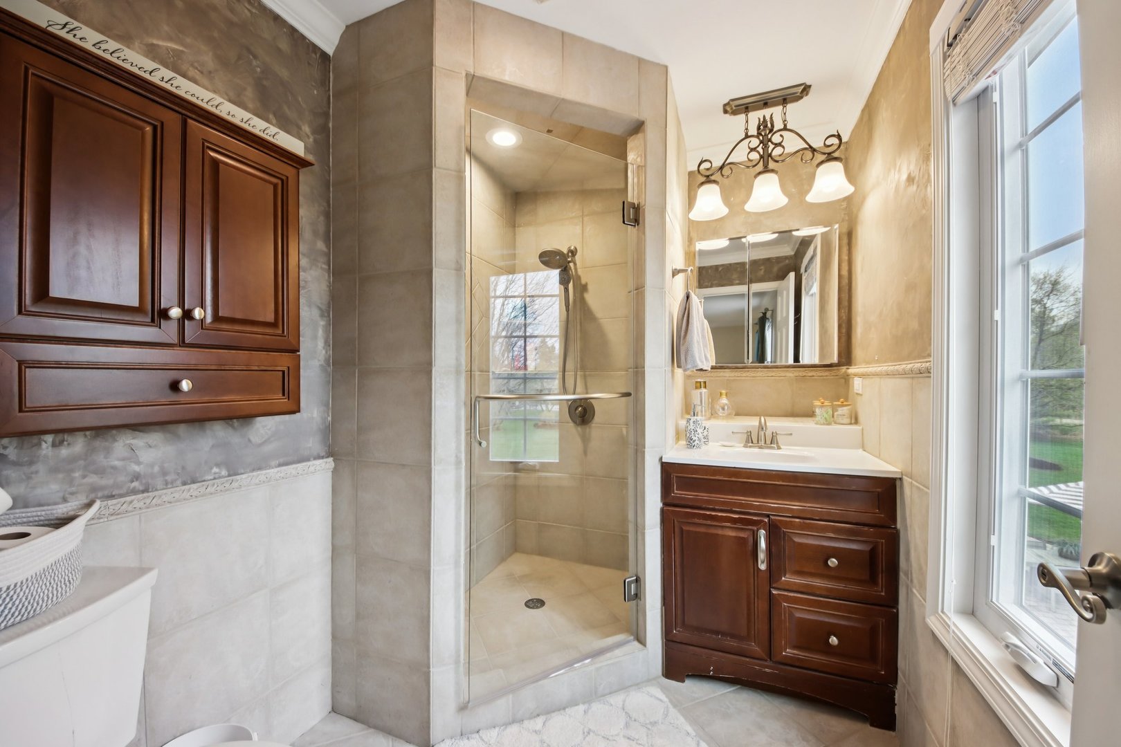 1980 West Clover Drive Inverness, IL 60067 - Photo 45 of 91 a bathroom with a granite countertop sink mirror and shower