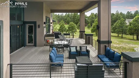an outdoor space with seating