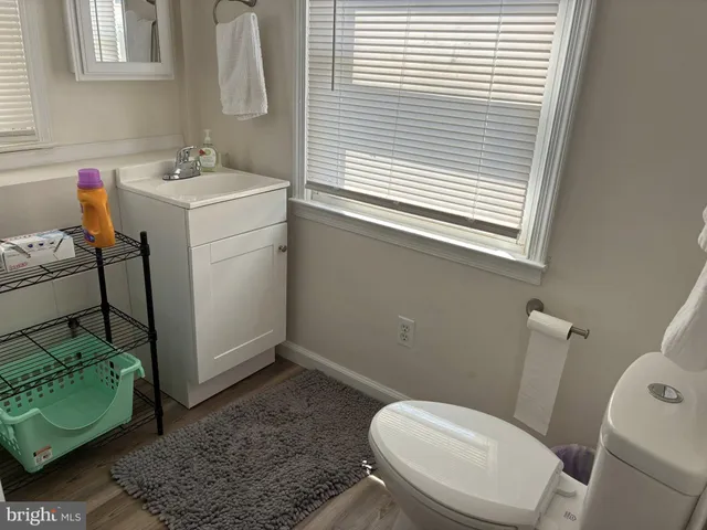 a bathroom with a sink a toilet and a window
